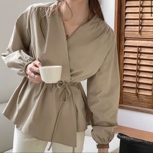 NWOT Tie Wrap Blouse (Beige)